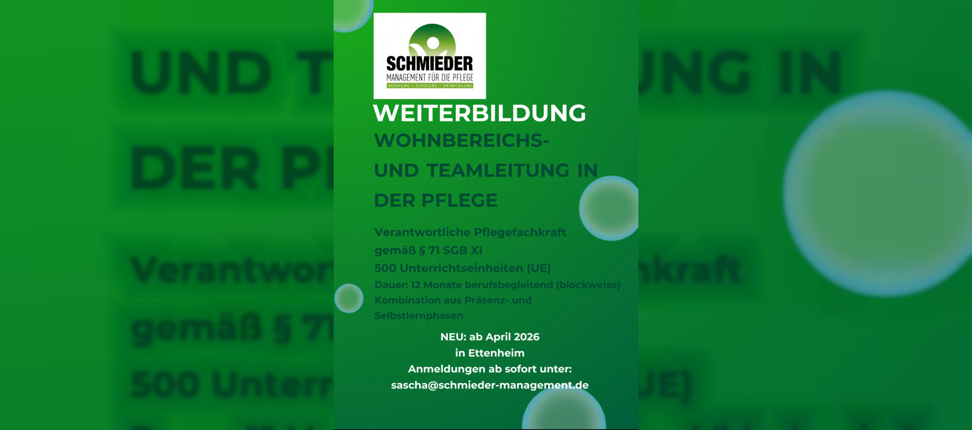 Weiterbildung Wohnbereichs- und Teamleitung in der Pflege ab April 2026 - NEU